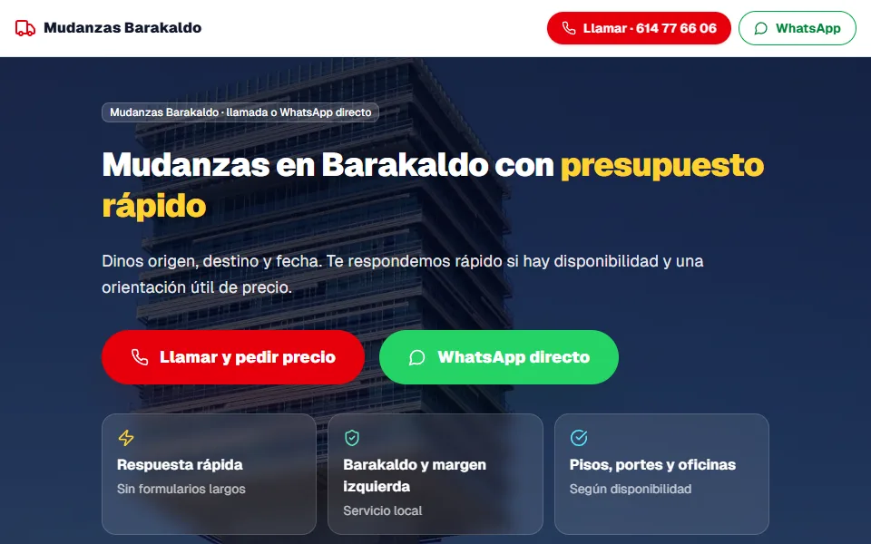 Captura real de la página de inicio de Mudanzas Barakaldo